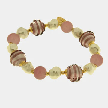 AMOVENEZIA Bracciale in Metallo cristalli di Murano rosa