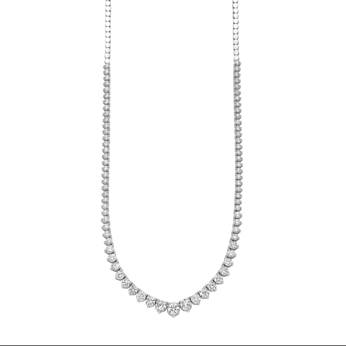 DONNAORO Collier Tennis con castoni tondi, a scalare, in oro bianco 18 kt e diamanti taglio brillante