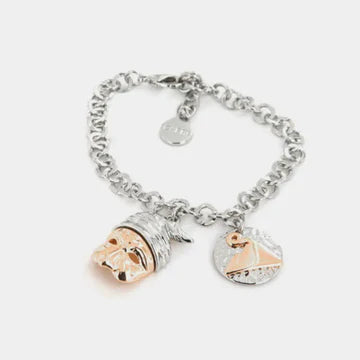 AMONAPOLI Bracciale in Metallo con maschera pulcinella pendente e medaglia con vesuvio
