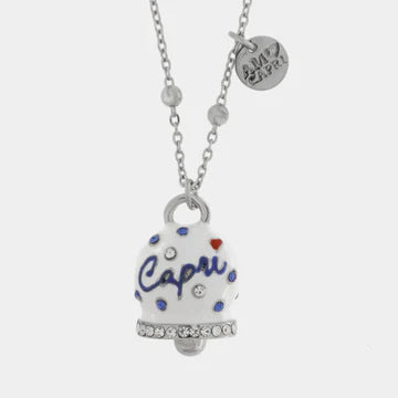AMOCAPRI Collana in Acciaio campanella Capri bianca con pois blu