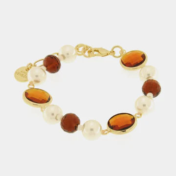 AMOVENEZIA Bracciale in Metallo con perle e cristalli marroni