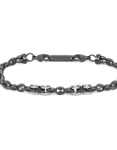 MARLÙ Bracciale uomo catena marine con elementi in acciaio con ceramica sfaccettata nera lucida
