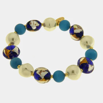 AMOVENEZIA Bracciale in Metallo cristalli di Murano blu e perle