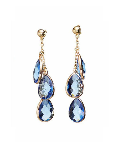 OTTAVIANI Orecchini Pendenti Dorati con Cristalli Blu Zaffiro taglio Goccia