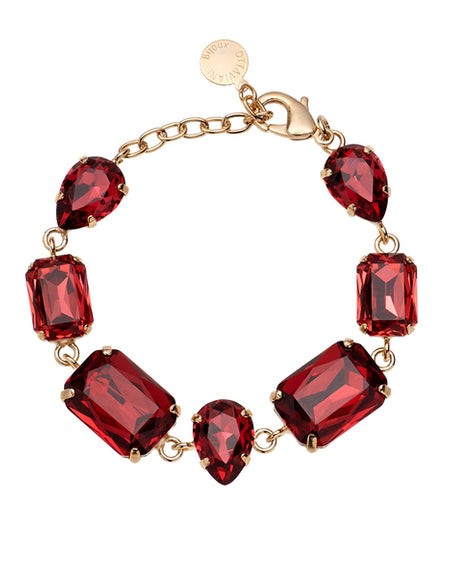 OTTAVIANI Bracciale Moda Dorato con Cristalli Rossi Taglio Ottagonale e Taglio Goccia