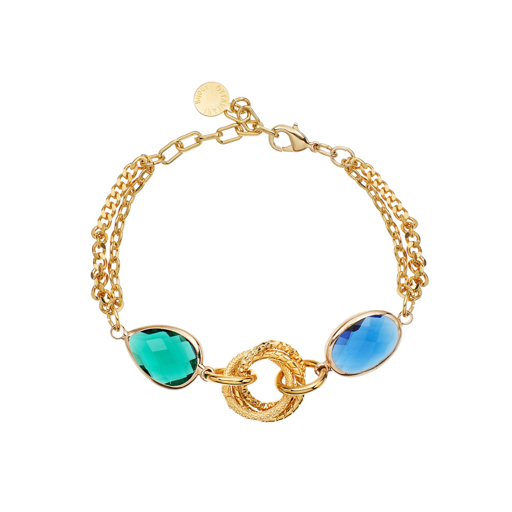 OTTAVIANI Bracciale Moda Dorato con Nodo e Cristalli Blu e Verde