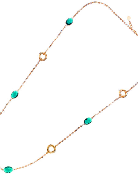 OTTAVIANI Collana Lunga Moda Dorata con Nodi e Cristalli Verdi Sfaccettati