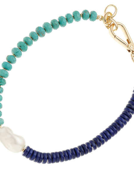 OTTAVIANI Collana Moda Dorata con Perla Barocca, Pietre color Turchese e Blu Lapis