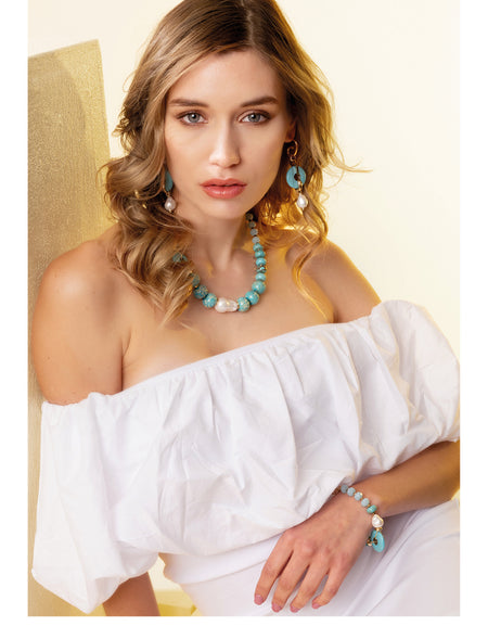 OTTAVIANI Orecchini Pendenti con Perle Barocche e Turchesi