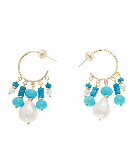 OTTAVIANI  Orecchini Semicerchio Moda Dorati con Perle Barocche e Pietre Turchesi