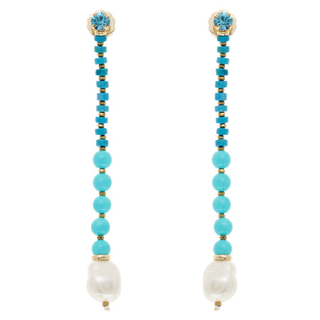 OTTAVIANI Orecchini pendenti Moda Dorati con perle Barocche, Perline Turchesi e Cristalli Light Blu