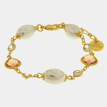 AMOVENEZIA Bracciale in Metallo perle e cristalli rosa