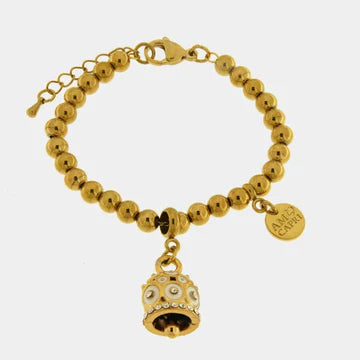 AMOCAPRI Bracciale in Acciaio campanella a pois bianchi e zirconi