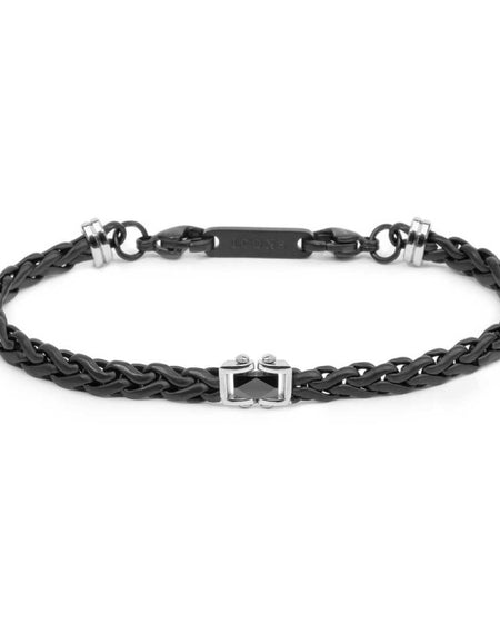 MARLÙ Bracciale uomo catena sonaglio piatta con elemento centrale in ceramica sfaccettata nera lucida