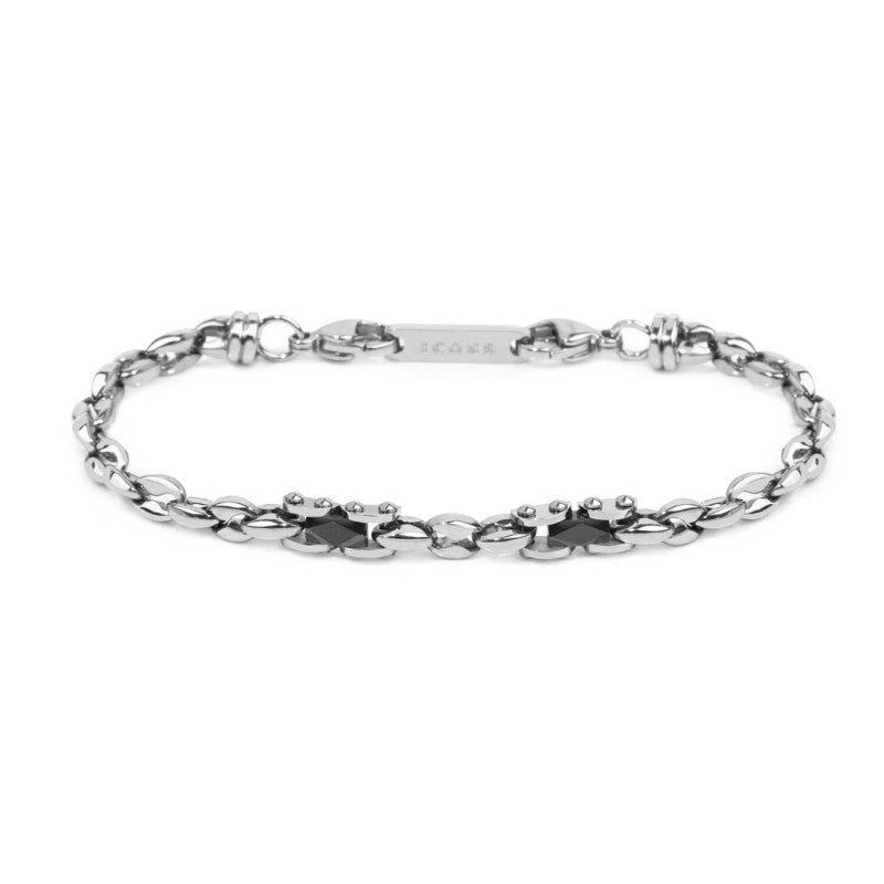 MARLÙ Bracciale uomo catena marine con elementi in acciaio con ceramica sfaccettata nera lucida