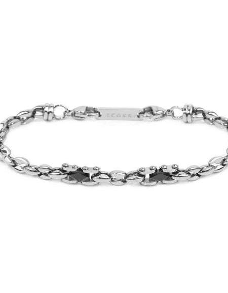 MARLÙ Bracciale uomo catena marine con elementi in acciaio con ceramica sfaccettata nera lucida