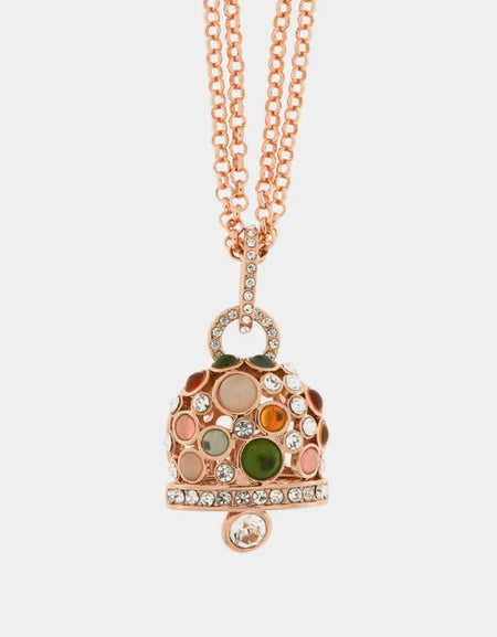 AMOCAPRI Collana in Metallo con grande campana pendente multicolore e punti luce bianchi