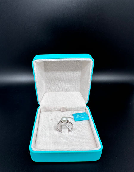 LUCE DI DONNAORO Anello Perla 7-7.5mm e Diamanti 0.04ct in Oro Bianco 18kt