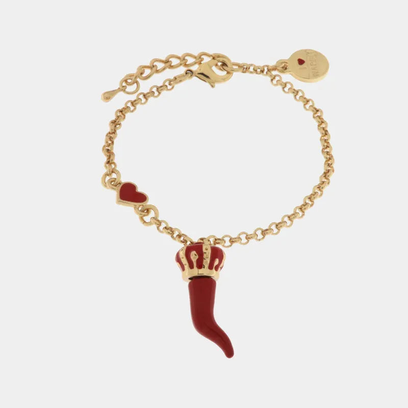 AMONAPOLI Bracciale in Metallo con corno rosso e corona