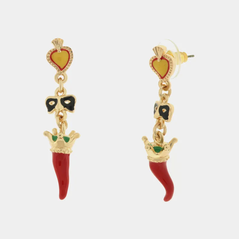AMONAPOLI Orecchini in Metallo con cornetto, maschera e cuore sacro