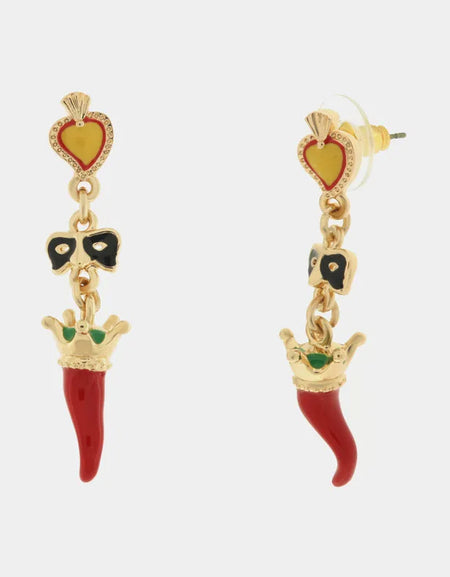 AMONAPOLI Orecchini in Metallo con cornetto, maschera e cuore sacro