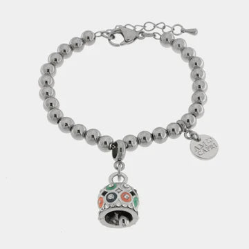 AMOCAPRI Bracciale in Acciaio campanella a pois multicolor e zirconi