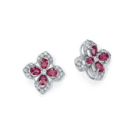 DONNAORO Orecchini in oro bianco 18kt con Diamanti 0.10ct e Rubini 0.72ct