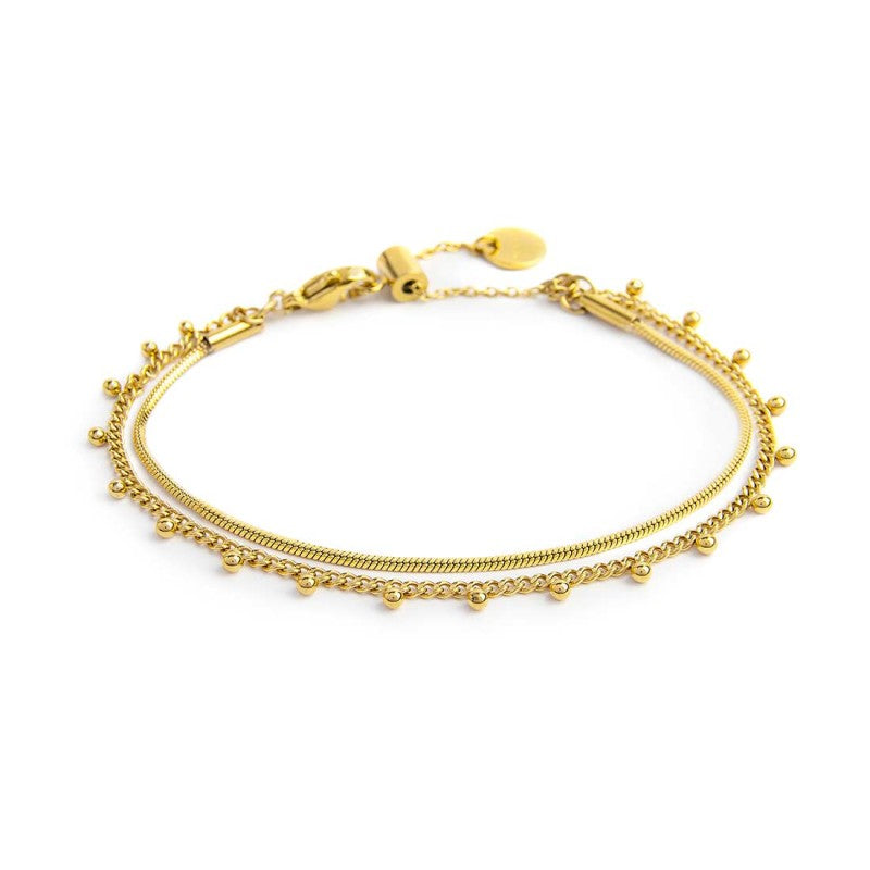 MARLÙ Bracciale doppia catena snake e grumetta con sfere
