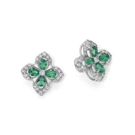 DONNAORO Orecchini in oro bianco 18kt con Diamanti 0.10ct e Smeraldi 0.48ct