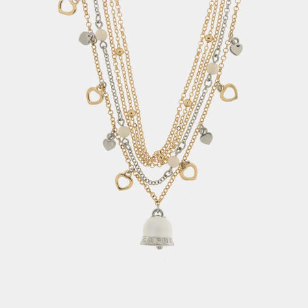 AMOCAPRI Collana in Metallo con cuori e campana bianca pendenti