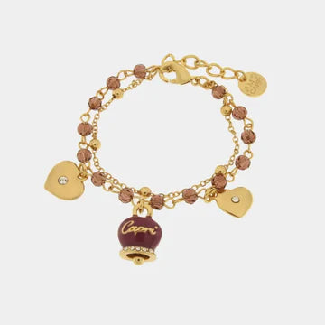 AMOCAPRI Bracciale in Metallo multifilo con campanella viola e pietre