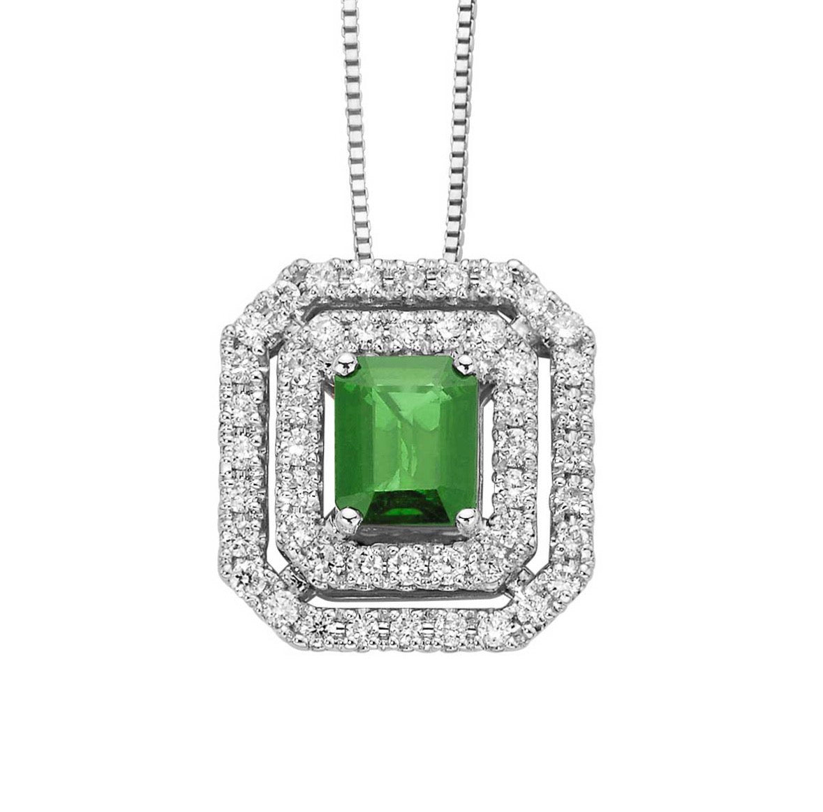 DONNAORO Collana Pendente Fascino in oro bianco 18 kt con smeraldo e diamanti