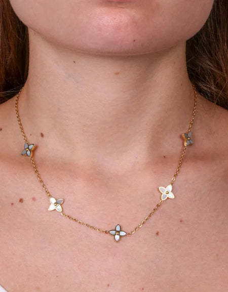 COEUR DE MER Collana in Acciaio con fiori a quattro petali