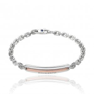 Bracciale CHIMENTO in Argento 925 con Piastra Centrale Rosè e Zaffiro Blu