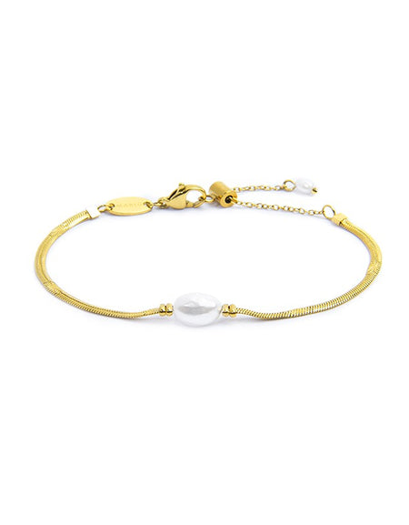 MARLÙ Bracciale catena snake con perla ovale centrale