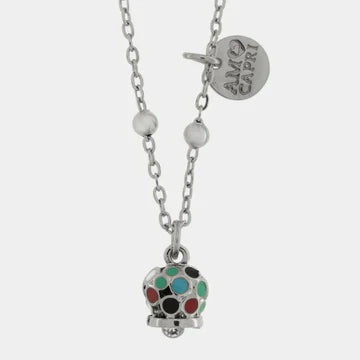 AMOCAPRI Collana in Acciaio con campanella pendente impreziosita da smalti multicolore