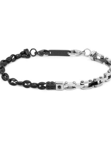 MARLÙ Bracciale catena marine e catena con elementi in acciaio e in ceramica sfaccettata nera lucida