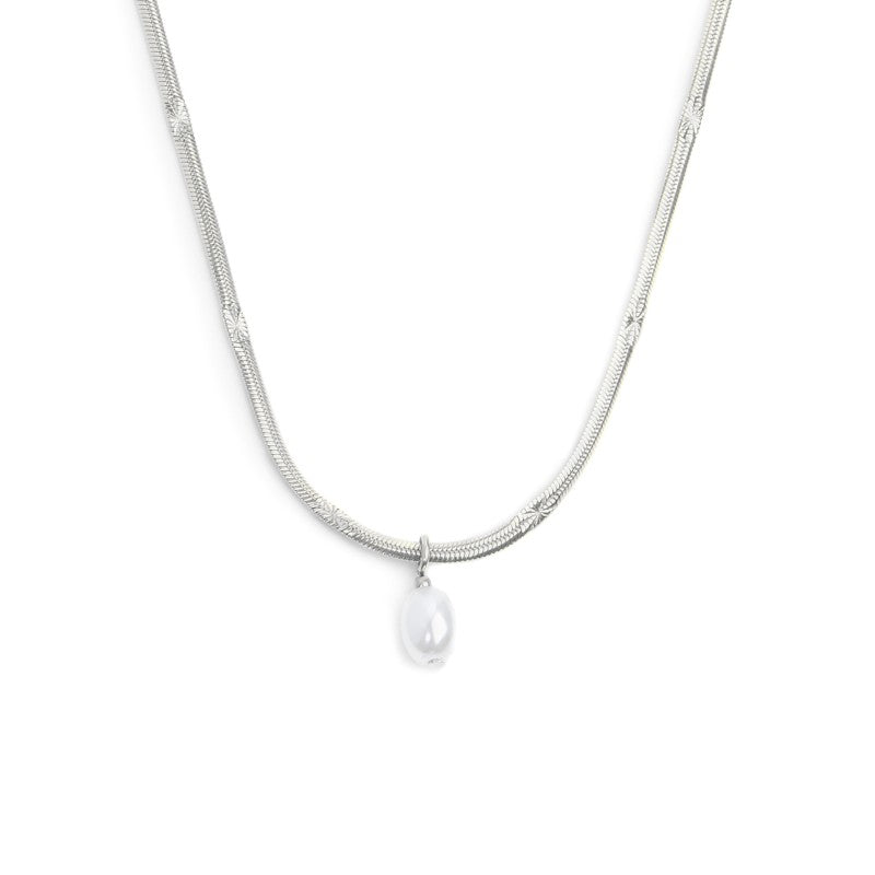 MARLÙ Collana catena snake con perla ovale pendente centrale