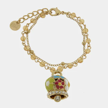 AMOCAPRI Bracciale in Metallo multifilo giallo con campana a fiori multicolor