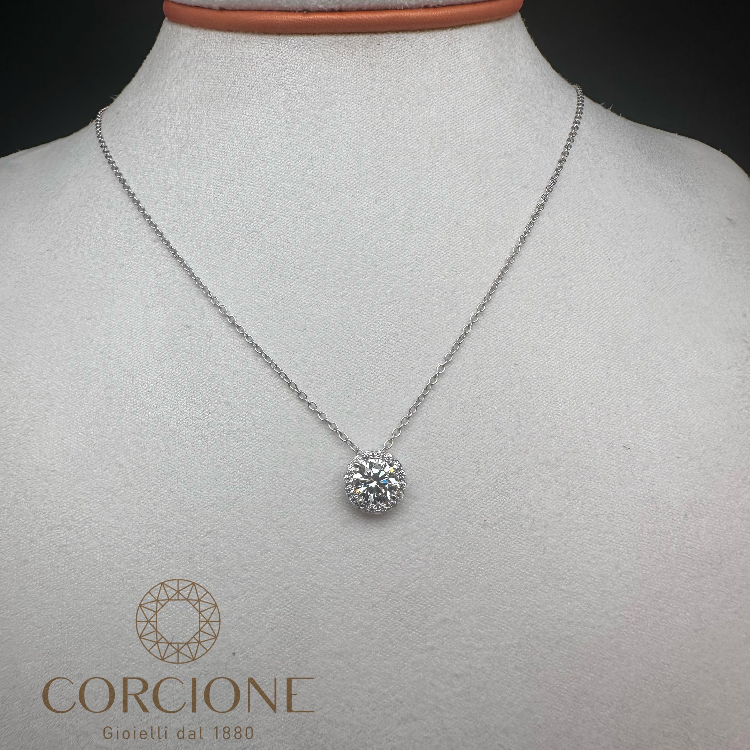 BOCCADAMO Collana Pendente Circolare con Cristallo Bianco in Argento 925