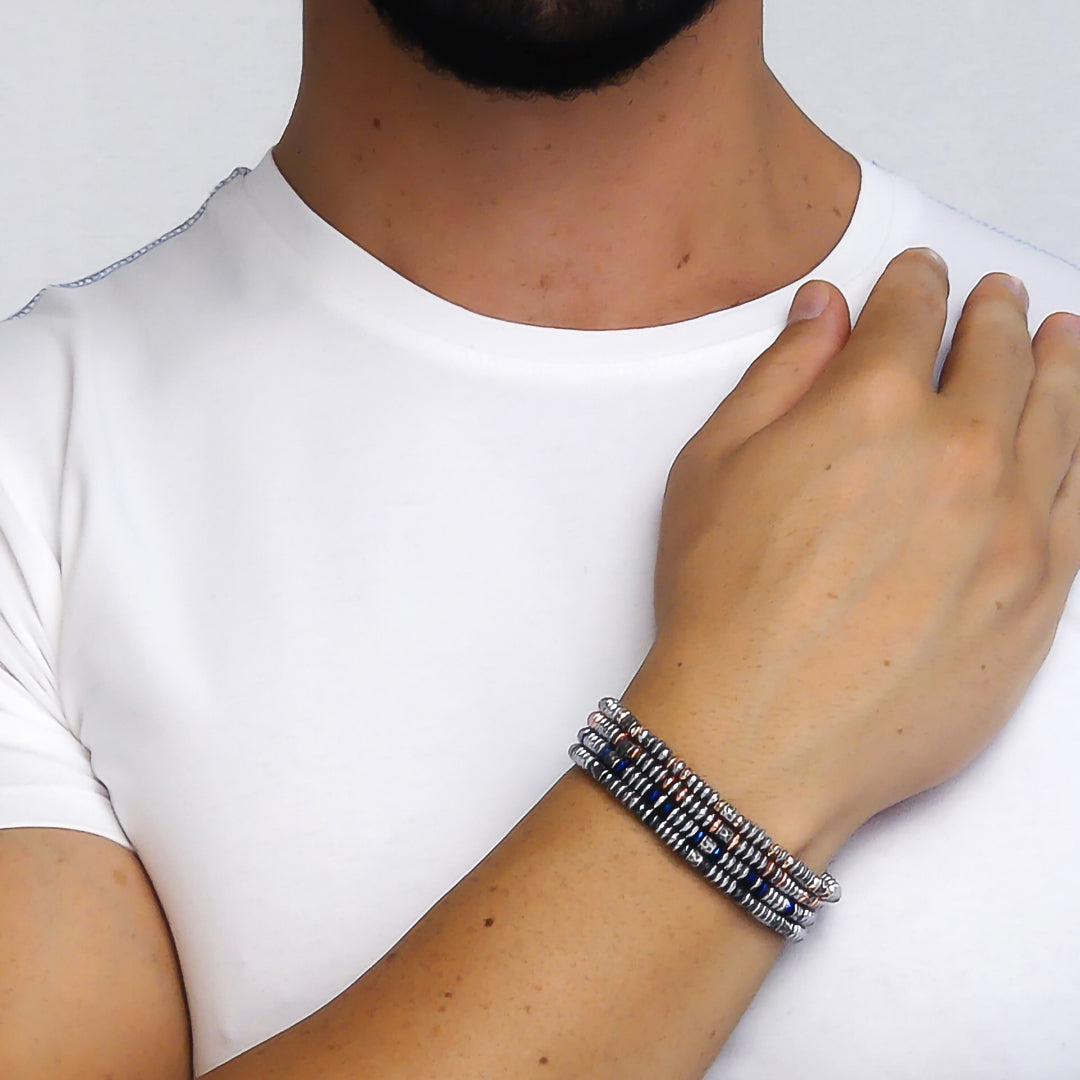 BOCCADAMO MAN Bracciale in acciaio con elementi in PVD blu