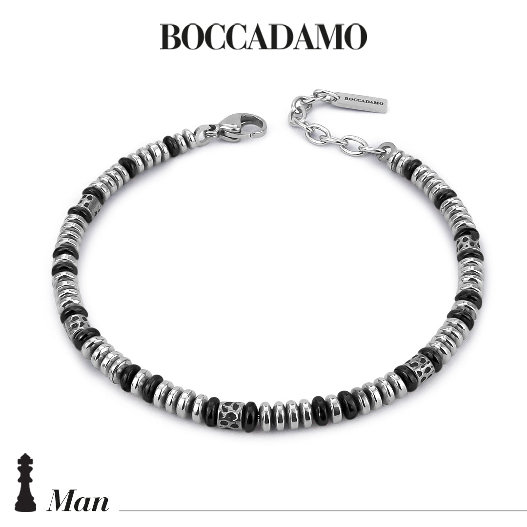 BOCCADAMO MAN Bracciale in acciaio con elementi in Ematite