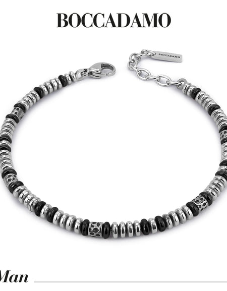 BOCCADAMO MAN Bracciale in acciaio con elementi in Ematite