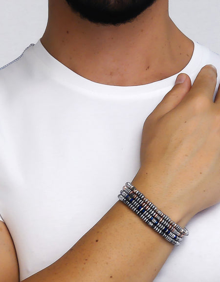 BOCCADAMO MAN Bracciale in acciaio con elementi in Ematite