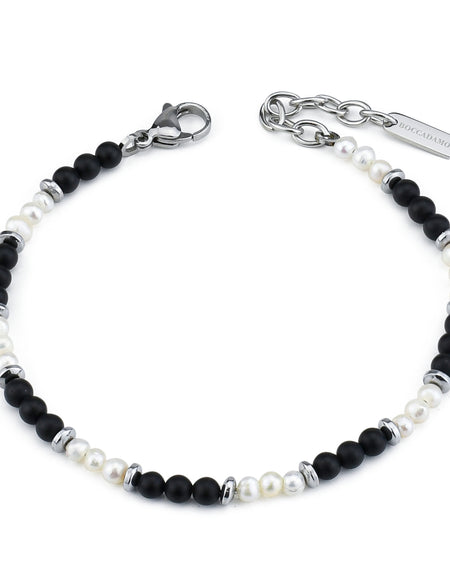 BOCCADAMO MAN Bracciale in acciaio con Onice e Perle