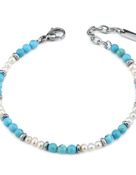 BOCCADAMO MAN Bracciale in acciaio con Turchese e Perle