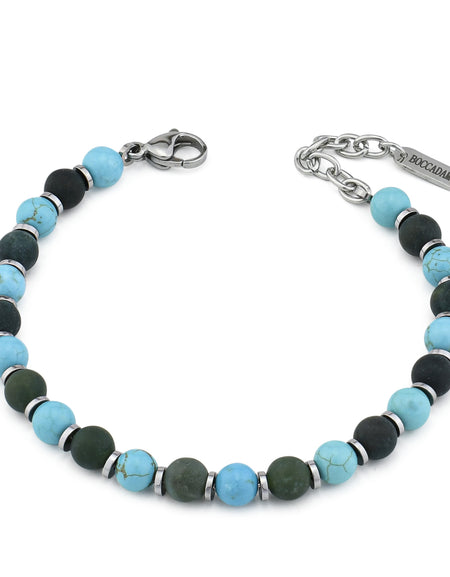 BOCCADAMO MAN Bracciale sfere Turchese Aulite e Agata Muschiata in acciaio