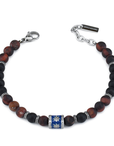 BOCCADAMO MAN Bracciale Pietre Naturali e Rosa dei Venti Blu
