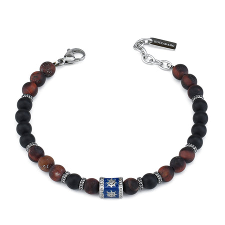 BOCCADAMO MAN Bracciale Pietre Naturali e Rosa dei Venti Blu