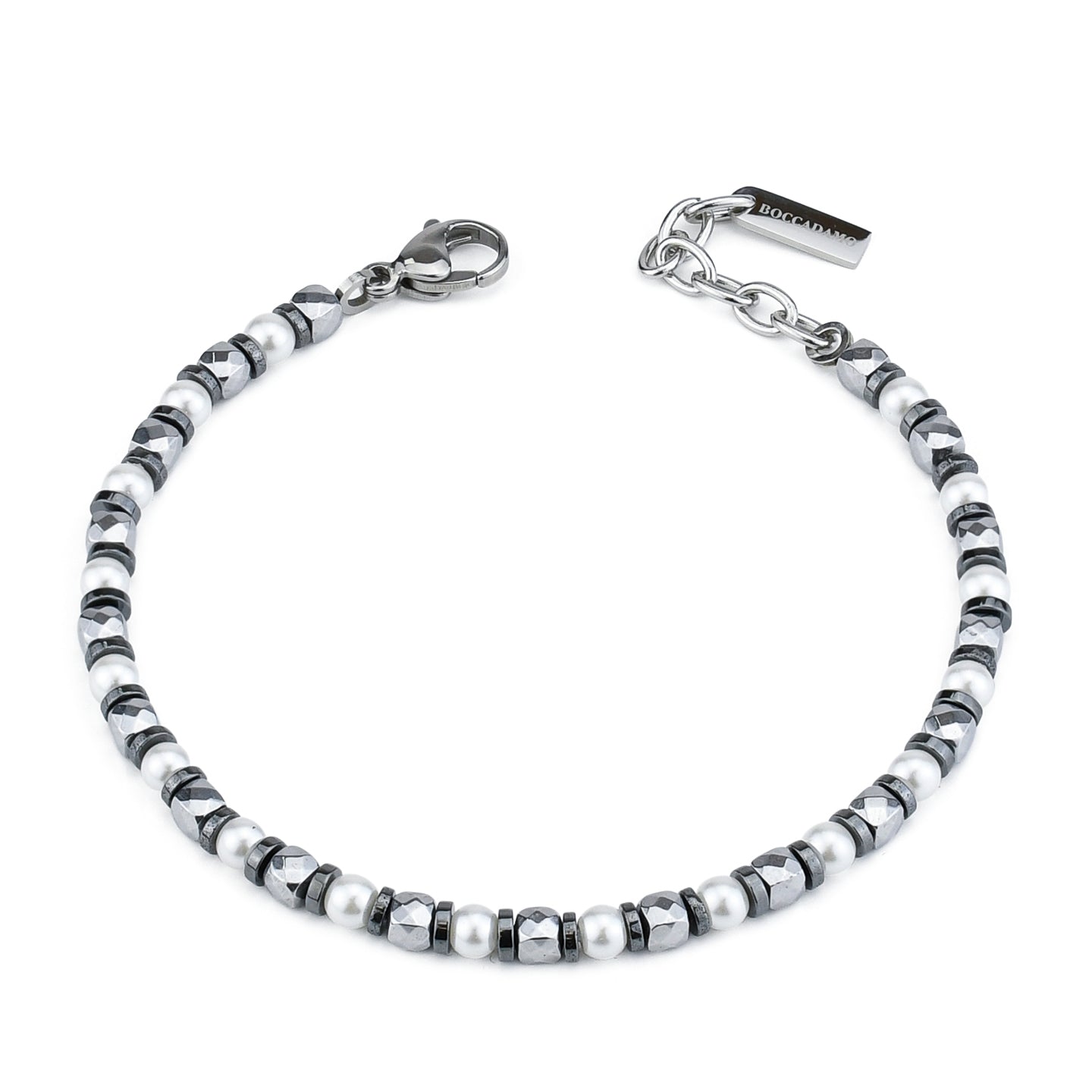 BOCCADAMO MAN Bracciale in acciaio con Ematite e Perle